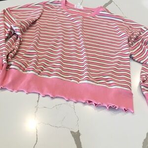 Peach Love California Pink and White Striped Sweater Baggy Look Great Texture